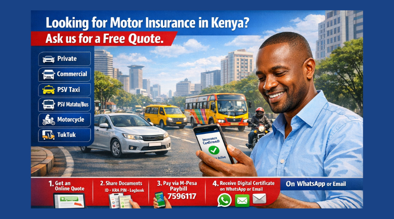 Looking for Motor Insurance in Kenya? Ask us for a free quote.