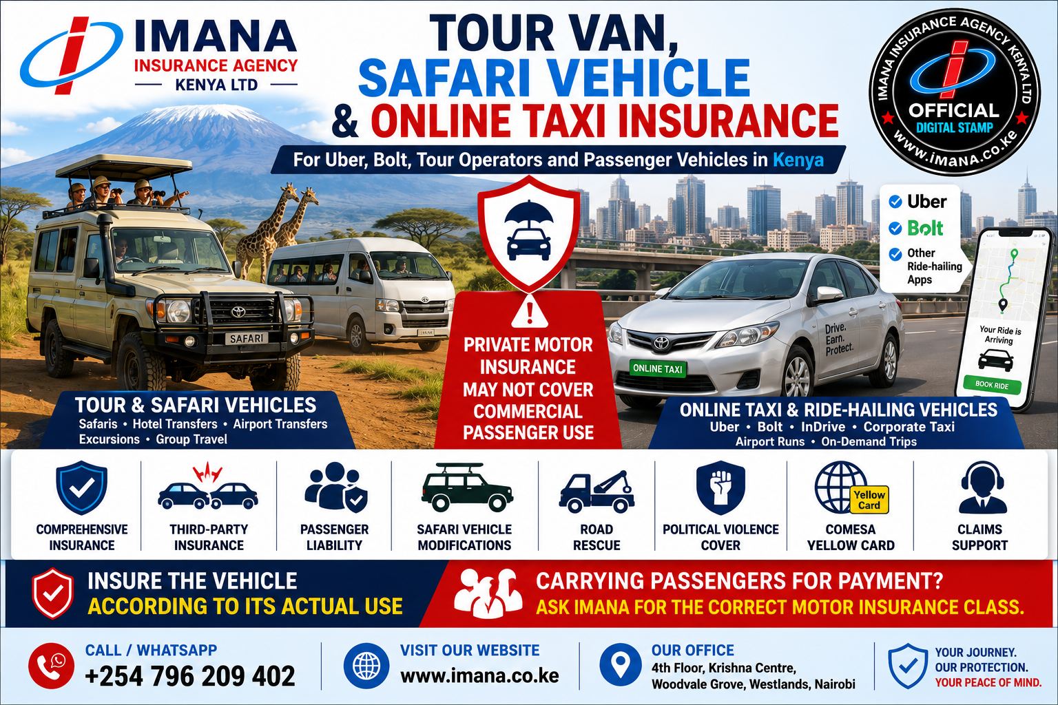 Tour Van, Safari Vehicle, Uber and Bolt Insurance in Kenya