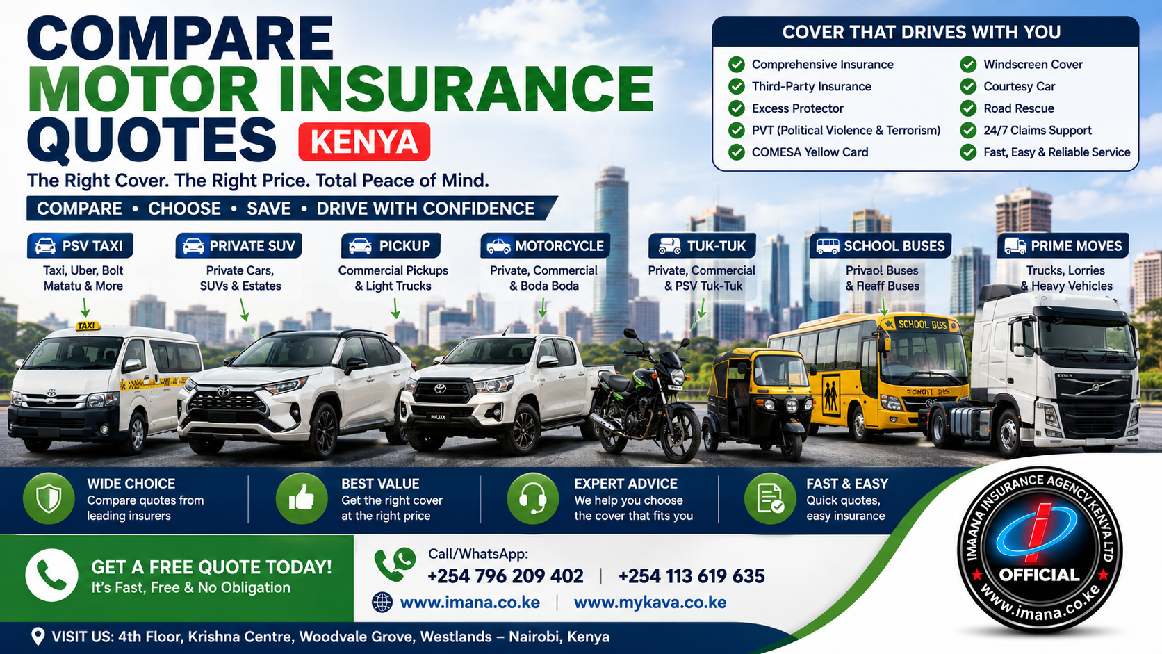Compare Motor Insurance Quotes Kenya - All Classes | Imana Insurance Agency