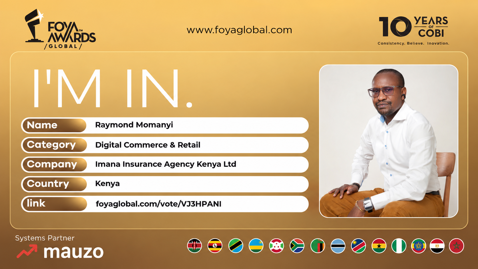 Imana Founder Raymond Momanyi Nominated for FOYA Global Awards 2026